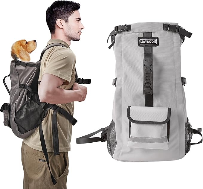 Dog Backpack for Small & Medium Dogs - Adjustable Pet Carrier for Travel & Hiking, Hands-Free Puppy Backpack with Storage Pockets, Breathable Mesh, Reflective Strips & Non-Slip Handle