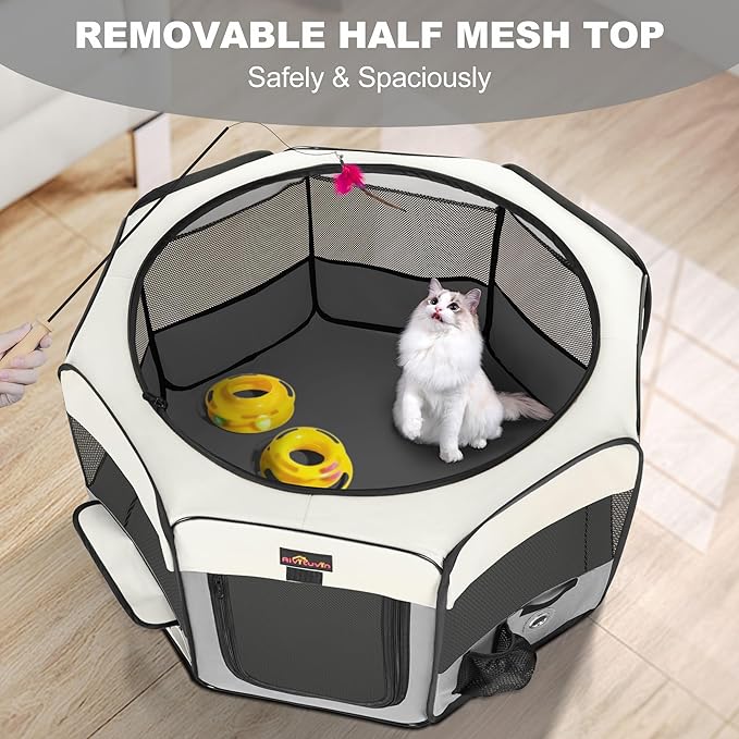 Aivituvin Dog Playpen Foldable Pet Play Pens with Carrying Bag for Cat, Puppies, Rabbits, Chickens, Durable Portable Pet Tent for Travel Camping Indoor/Outdoor Grey S