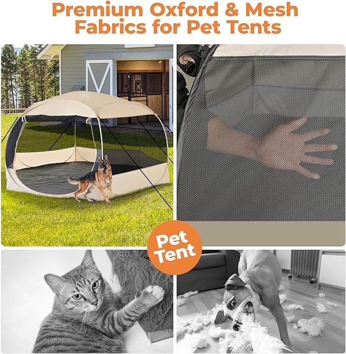 EighteenTek XXLarge Popup Portable Dog Houses, 10'x4.8'H Assembly-Free Gazebo-Style Dog Cot Cat Playpen Screen Pet Tent Sun Shade Shelter Dog Bed with Canopy for Outdoor Anti-Bugs with Leakproof Floor