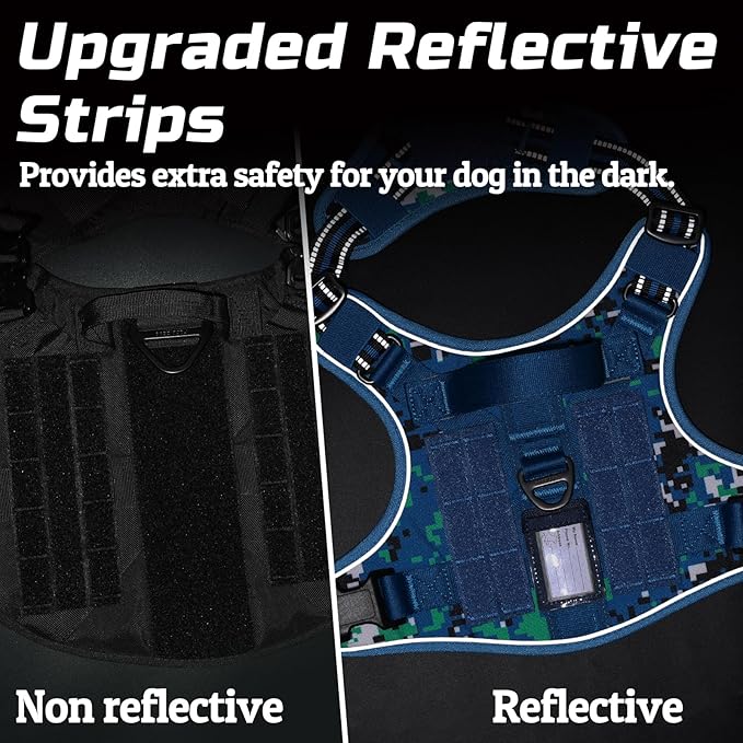 rabbitgoo Tactical Dog Harness for Small Dogs, No Pull Military Service Vest with Handle & Molle, Easy Control for Training Walking, Adjustable Reflective Straps, Blue Camo, S
