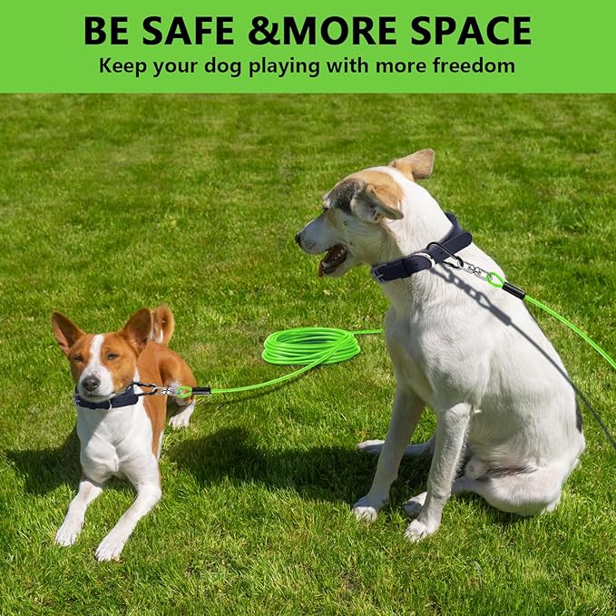 Dog Tie Out Cable 30FT-500Lbs,Heavy Duty Dog Leads Line for Yard with Swivel Hook,Medium Large Dogs Leash&Chains for Outside,Rust Chew Proof Dogs Run Cable for Outdoor Camping (Green, 30FT)