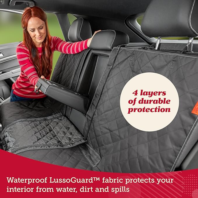 Lusso Gear Dog Car Seat Cover for Back Seat - 100% Waterproof - Full Protection from Mud, Scratches, Shedding - Non-Slip Cover Stays in Place, Fits Car, Truck, SUV (Gray)