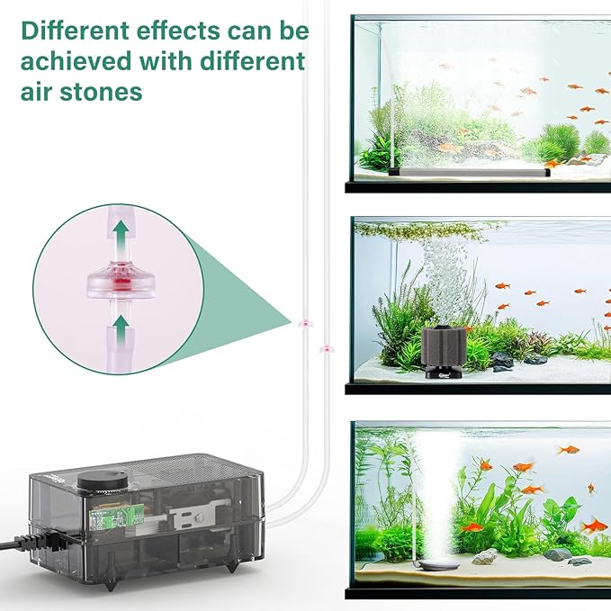 hygger See-Through Air Pump for Aquarium: Adjustable Oxygen Pump，Silent Powerful Aerator Pump 3.5W 2 Air Outlets Ultra Silent for Large Medium Fish Tank,Hydroponic Systerm, Household Commercial Use
