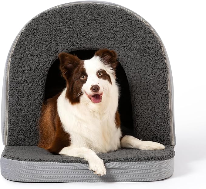 Orthopedic Dog Bed House - Dog House Indoor with Egg-Crate Foam - Tent Bed with Waterproof Lining & Nonskid Bottom, Ideal for Extra Large Breeds & Fits 42-Inch Crate - 41"x27", Charcoal