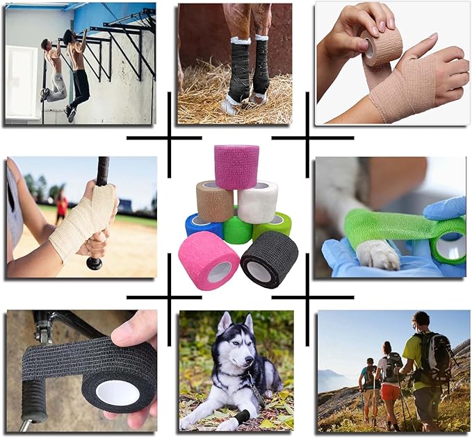 Self Adhesive Bandage Wrap 15Roll,Non-Woven Cohesive Bandage Tape,5CM x 5Yard Vet Wrap Tape for Wrist & Ankle Grip Cover,Elastic Athletic Tape-15color