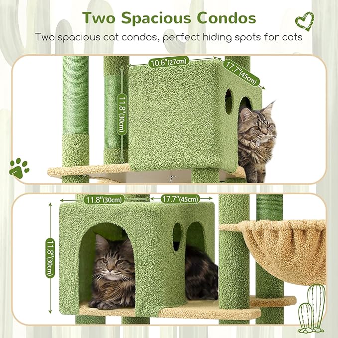 Globlazer Cactus Giant Cat Tree, 83 inch Cat Tree for Indoor Cats Large Adult, XXL Cat Tower with 9 Scratching Posts for 20lb+ Heavy Duty Large Adult Cats, F83, Green