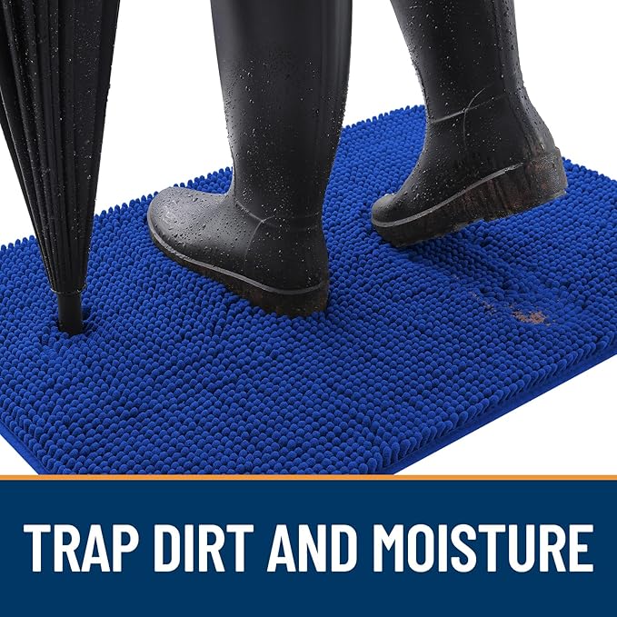 OLANLY Dog Door Mat for Muddy Paws 24x16, Absorbs Moisture and Dirt, Absorbent Non-Slip Washable Doormat, Quick Dry Chenille Mud Mat for Dogs, Entry Indoor Entryway Carpet for Inside Floor, Royal Blue