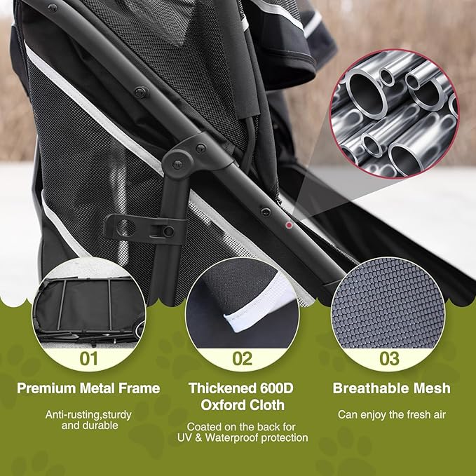 Dog Stroller for Medium/Large Dogs One-Click Folding, Extra Large Pet Stroller for 2 Dogs with Storage Pocket & Shock Absorption, Up to 130 lbs, Grey