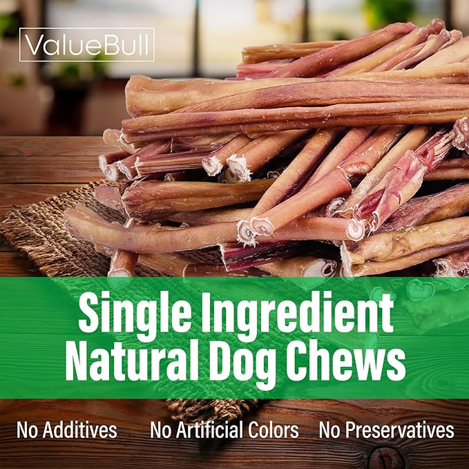 ValueBull Bully Sticks for Small Dogs, Thin 12 Inch, 50 Count - All Natural, Grass Fed, Single Ingredient, Long Lasting Dog Treats