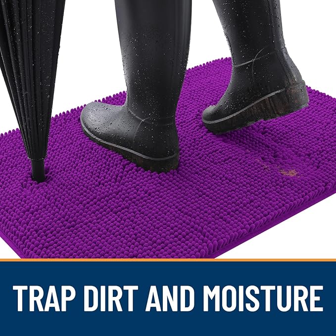 OLANLY Dog Door Mat for Muddy Paws 59x20, Absorbs Moisture and Dirt, Absorbent Non-Slip Washable Doormat, Quick Dry Chenille Mud Mat for Dogs, Entry Indoor Entryway Carpet for Inside Floor, Purple