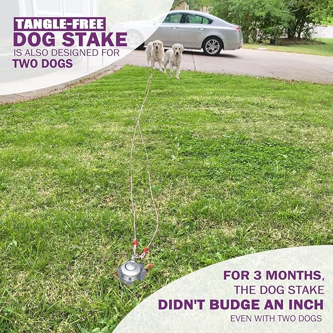 360° Swivel Dog Tie Out Stake Dog Anchor - 2025 Upgrade - Heavy Duty Stainless Steel Dog Yard Stake for Small to Large Dogs 6 PCS Dog Tethers Holds 1500Lbs of Pull Force Great for Yard Camping Outdoor