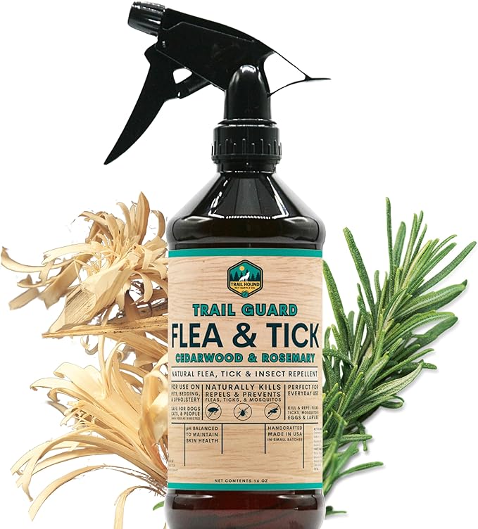 Trail Guard Natural Extra Strength Insect, Flea and Tick Spray for Dogs, Cats, People & Home (16oz, Cedarwood & Rosemary)