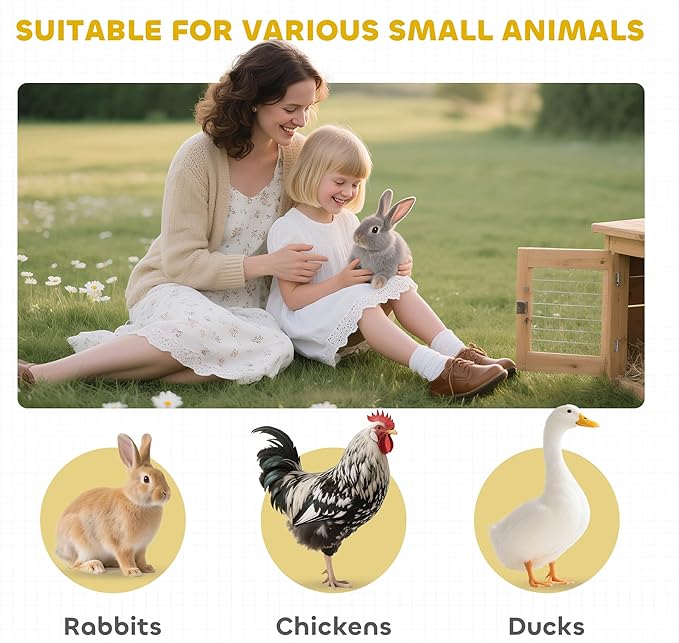 PawHut 62" Rabbit Hutch, Wooden Bunny Hutch, Guinea Pig Cage, Small Animal Enclosure with Run Area, Removable Tray, Asphalt Roof, Lockable Doors and Ramp, Gray