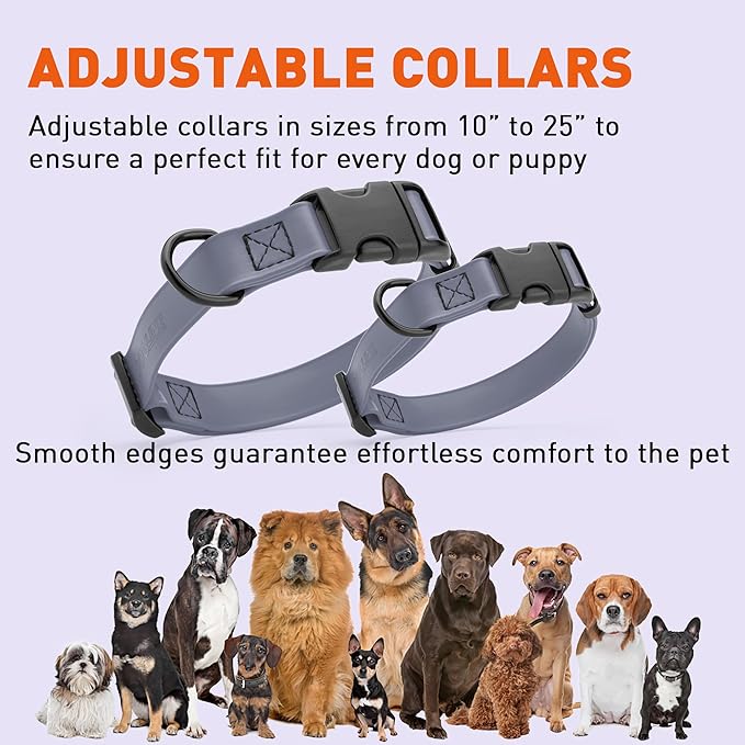 Dogline Biothane Waterproof Dog Collar with Quick Release Buckle Strong Coated Nylon Webbing with Odor- Proof for Easy Care Easy to Clean Fits Small Medium Large Dogs, Grey 3/4" W 12-19" L