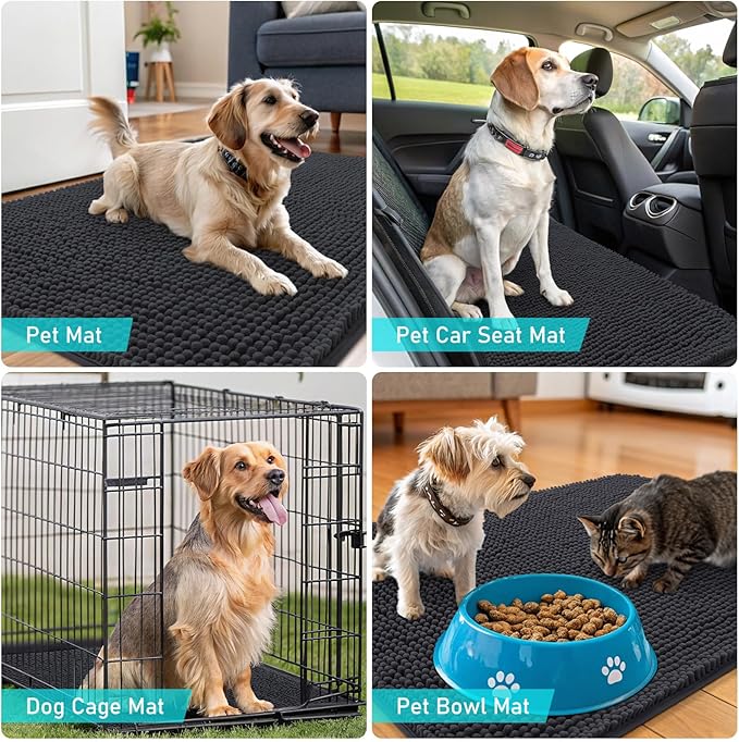 OLANLY Dog Door Mat for Muddy Paws 36x24, Absorbs Moisture and Dirt, Absorbent Non-Slip Washable Doormat, Quick Dry Chenille Mud Mat for Dogs, Entry Indoor Entryway Carpet for Inside Floor, Dark Grey