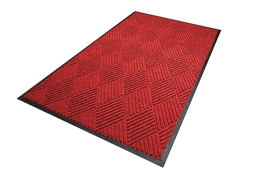 WaterHog Diamond | Commercial-Grade Entrance Mat with Rubber Border – Indoor/Outdoor, Quick Drying, Stain Resistant Door Mat (Solid Red, 3' x 5')