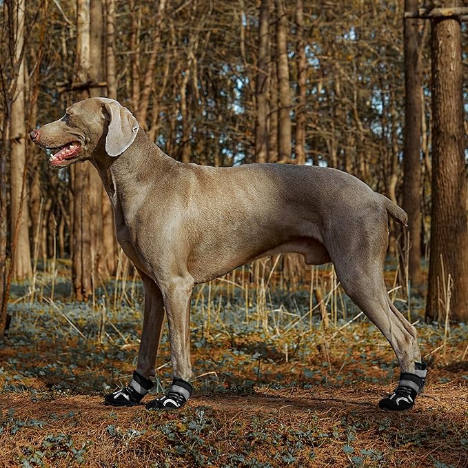 Dog Shoes, Waterproof Dog Boots & Paw Protectors with Anti-Slip Sole, 4pcs/Set Pet Dog Booties, Reflective Dog Shoes for Small Medium Large, Winter Snowy Summer Hot Pavement (Black, 3# (XS))