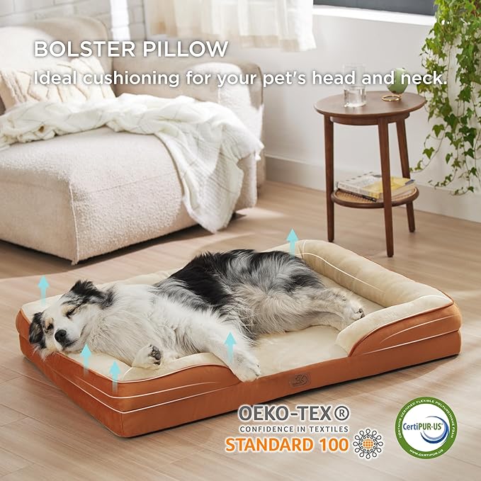 Bedsure XL Plus Orthopedic Dog Bed for Extra Large Dogs - Washable XLarge Dog Cat Bed Waterproof, Comfort Dogs Couch Sofa with Washable Removable Cover, Pet Bed with Nonskid Bottom, Ember Clay, 48"