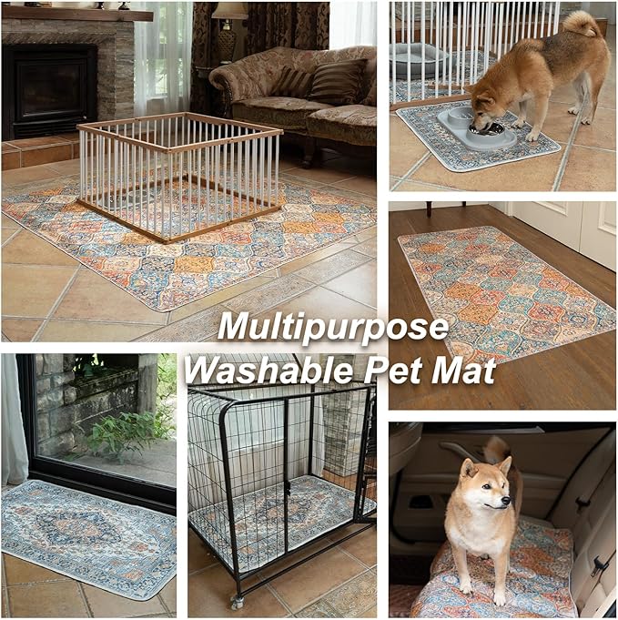 nunubaby Washable Pee Pads for Dogs, Stylish, Non-Slip and Leak-Proof Pee Pads. Reusable Potty Pads for Dogs for Crates and Floors.(Green/Multi, 24" x48")