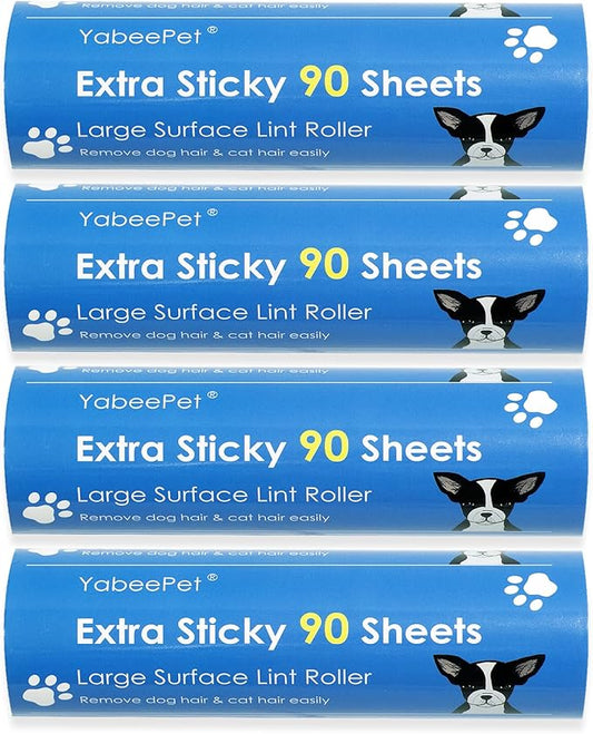 Extreme Sticky Large Surface Lint Roller, 6.3'' Giant Pet Hair Remover Roller for Pet Dog Cat Hair, Clothes&Furniture Cleaning, 90 Sheets (4 Refills)