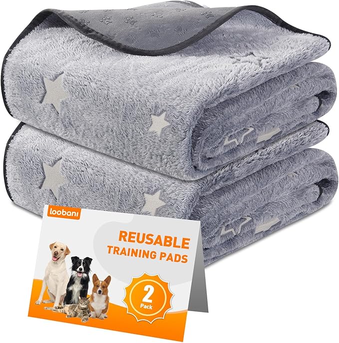 LOOBANI Washable Pee Pads for Dogs, Fast Absorption Reusable Puppy Pads, Waterproof Whelping Mats, Non Slip Training Pet Playpen Mat for Floor, Dog Crate, Grey 2 Pack 36 x 41 in
