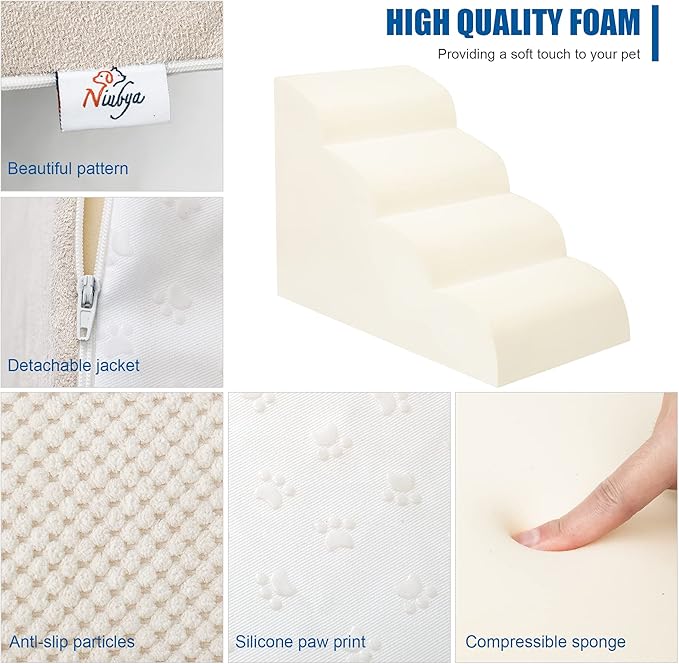 Dog Stairs for Small Dogs - High Density Foam Pet Steps, Extra Wide Dog Ramp with Non-Slip Bottom for High Beds, Couch and Sofa, Best for Dogs Injured, Older Doggy Cats