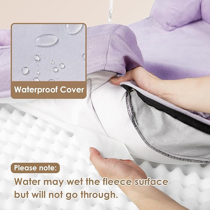 EHEYCIGA Orthopedic Dog Bed for Small Dogs, Waterproof Memory Foam Small Pet Beds with Sides, Non-Slip Bottom and Egg-Crate Foam Medium Dog Couch Bed with Washable Removable Cover, Lilac