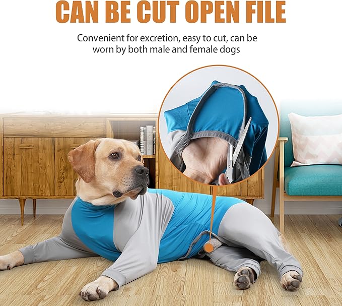 Dog Recovery Suit, Abdominal Wound After Surgery Wear, Prevent Licking Wounds, E-Collar & Cone Alternatives, Long Sleeve Postoperative Shirts Dog Pajamas Prevent Shedding(2XL, Blue)