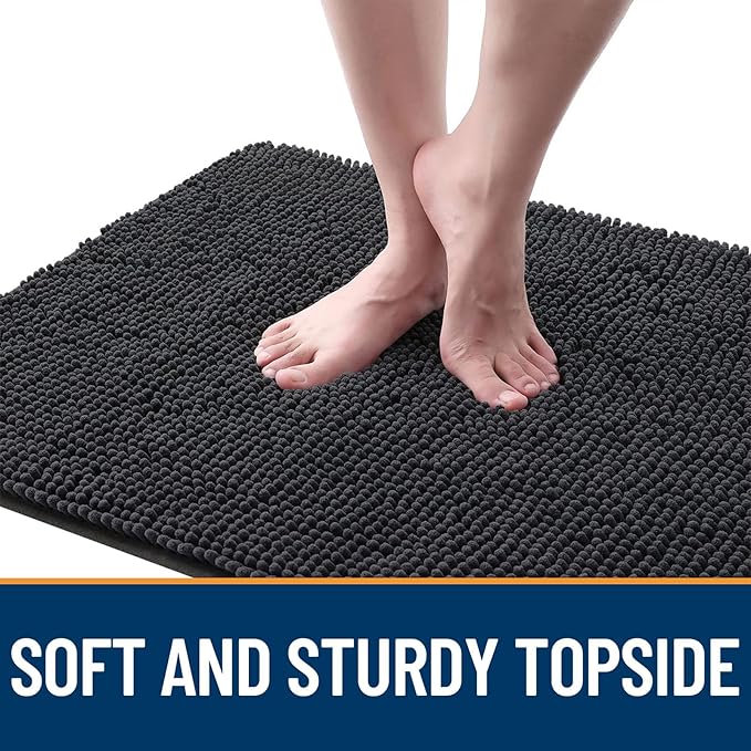 OLANLY Dog Door Mat for Muddy Paws 59x20, Absorbs Moisture and Dirt, Absorbent Non-Slip Washable Doormat, Quick Dry Chenille Mud Mat for Dogs, Entry Indoor Entryway Carpet for Inside Floor, Dark Grey