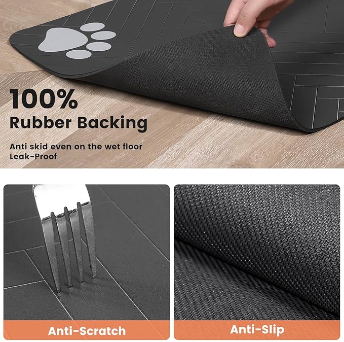 Pet Feeding Mat-Absorbent Pet Placemat for Food and Water Bowl, with Waterproof Rubber Backing, Quick Dry Water Dispenser Mat for Dog and Cat (16"x24", Coffee)