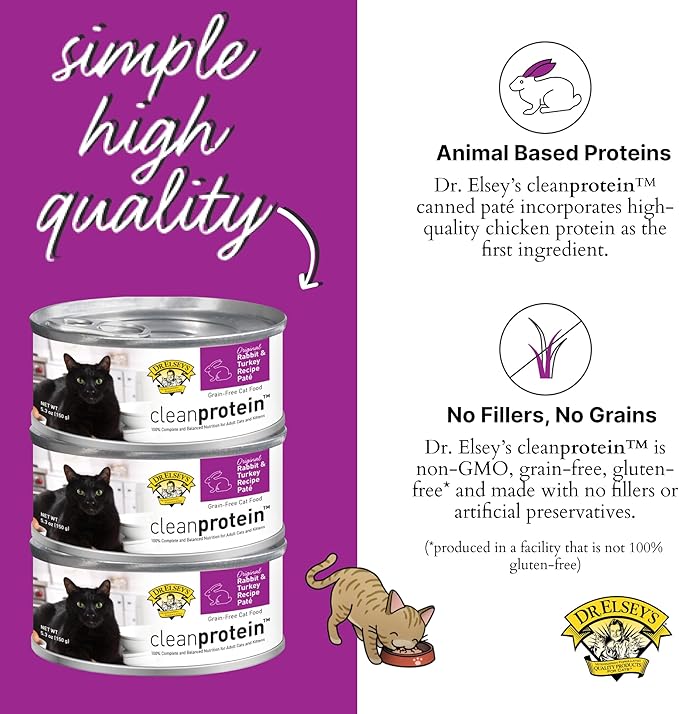 Dr. Elsey's cleanprotein Original Rabbit & Turkey Recipe Wet Cat Food, (Pack of 24), 5.3oz Cans