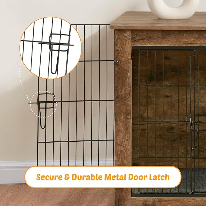 Dog Kennel Furniture, Wooden Dog Crate End Table, Heavy Duty Dog Crate, Decorative Pet Crate Dog Cage for Large Indoor Use (Rustic Brown) 39" L×26" W×27" H