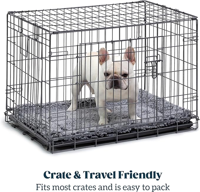 Stoutwool Indestructible Dog Bed - Fluffy Chew Proof Dog Crate Pad - Tough Kennel Pad for Aggressive Chewers - Washable, Ideal for Small Breeds & Fits 24-Inch Crate - 23"x16", Charcoal