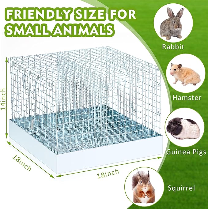 Folding Rabbit Cage, 18 x 18 x 14 in Portable Bunny Carrier with Tray and Handles for Transport, Trave or Temporary Housing, Indoor Outdoor Pet Habitat Animal Enclosure