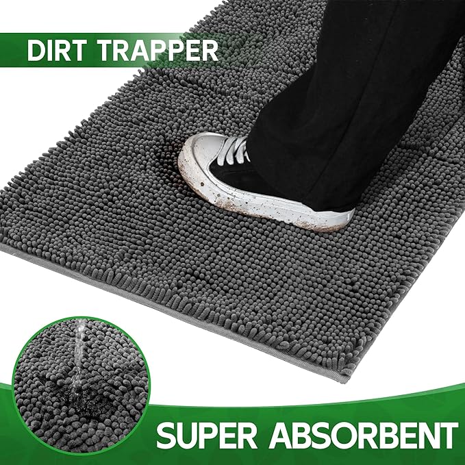 Dog Door Mat Indoor Entrance, 60" x 24" Absorbent & Quick-Drying Mud Rugs, Non-Slip Door Rugs for Entryway Indoor Washable, Soft Chenille Dog Mat for Muddy Paws