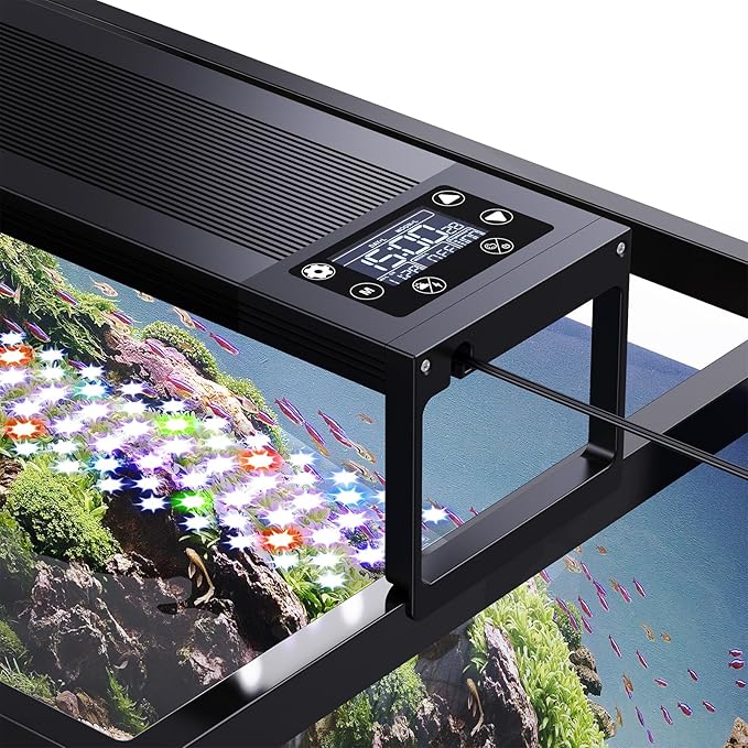 24/7 LED Aquarium Light for 48-54 Inch Fish Tank, Fish Tank Light for Plants, Auto On Off with Timer, 9 Colors, Adjustable Brightness, Daylight & Moonlight, DIY and Nature Weather Mode, 84W