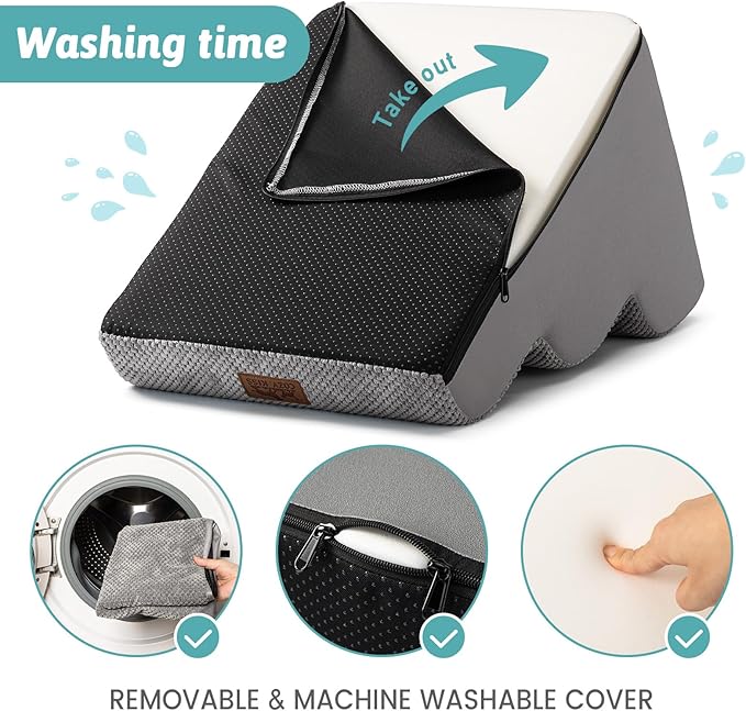 Dog Stairs for Small Dog 22.6" H, Curved Pet Step for Puppy, Older Cat, Medium Pet Ramp for High Bed, Ladder with High Density Foam, Durable, 5 Step, 15.7x33x22.6 inch, Grey