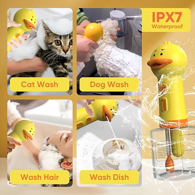 Electric Dog Shampoo Dispenser Dog Shampoo Sprayer Duck Shampoo Foamer for Pet, Foaming Soap Dispenser for Bathtub, Kitchen Sink Cleaning