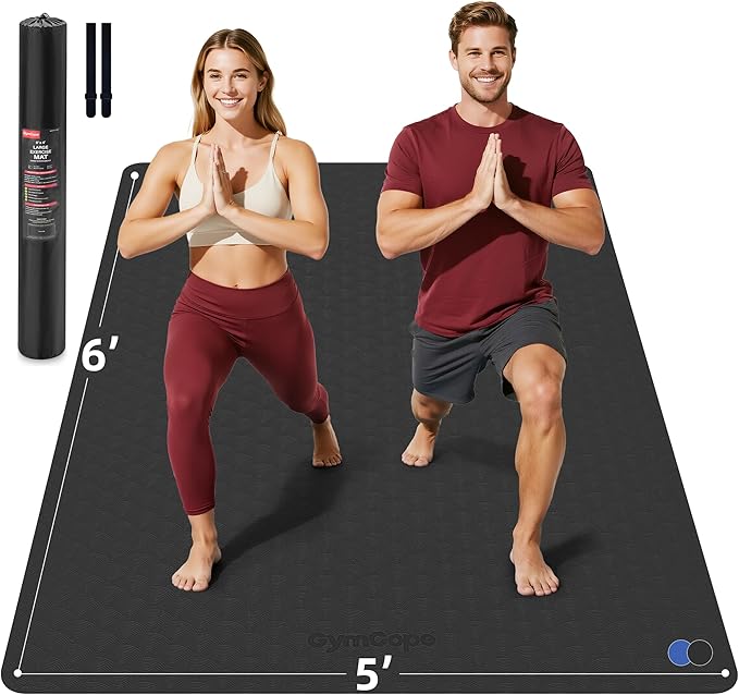Extra Large Yoga Mat - 72"x35", 72"x48", 78"x57" - Wide TPE Exercise Mat for Home, Stretching, Couples & Family Workouts - 6-12mm Thick, Non-Slip & Waterproof - with Carry Bag and Straps