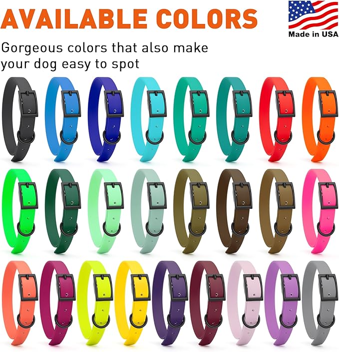 Dogline Biothane Waterproof Dog Collar Strong Coated Nylon Webbing with Black Hardware Odor- Proof for Easy Care Easy to Clean High Performance Fits Small Medium or Large Dogs, Blue Aqua