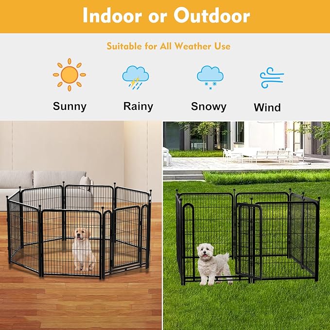Dog Playpen 48 inch(H) 4 Panels Dog Fence Outdoor for Yard. Metal Dog Pen Heavy Duty Pet Puppy Exercise Pen for Rv Camping Garden Yard, Wide Door Low Threshold Dog Fence Total 8.9 Ft(L)