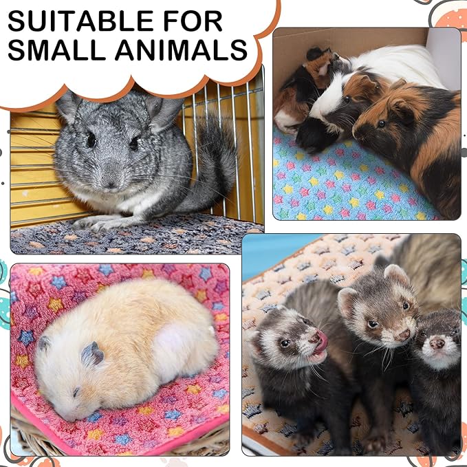 Reginary 4 Pcs Waterproof Guinea Pig Blankets Washable Small Animal Fleece Bedding Absorbent Guinea Pig Cage Liners Reusable Pet Pee Pad Sleep Mat for Hamster Ferret(Star Pattern,24 x 16 Inch)