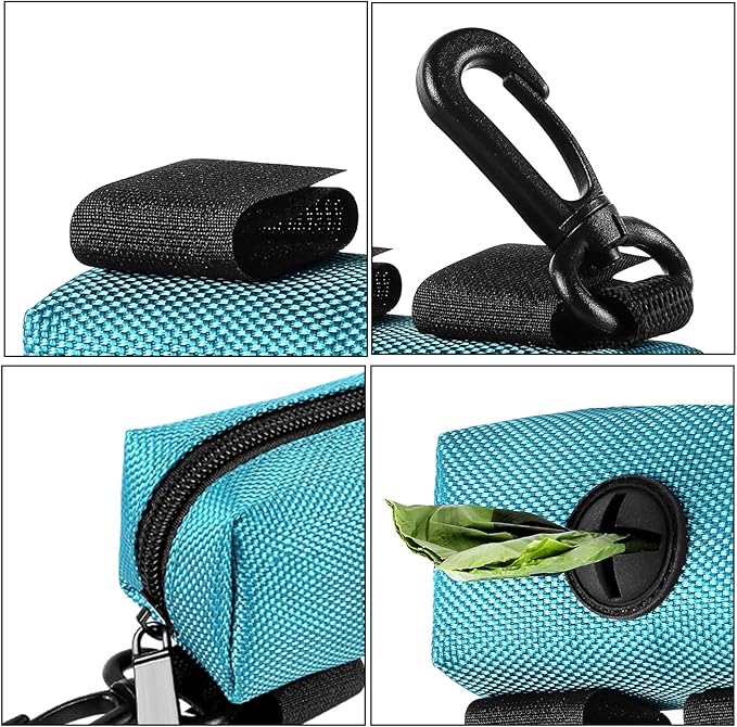 Dog Waste Bag Dispenser Pet Poop Bags Holder for Doggie Waste Bags Dispensers Soft Fabric Zipper Small Doggy Puppy Pouch for Leash Accessory Attachment with Carrier,Green