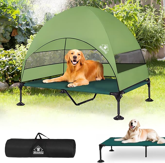 Elevated Outdoor Dog Bed with Canopy & Adjustable Feet - Larger Shade for Camping, Backyard & Patio