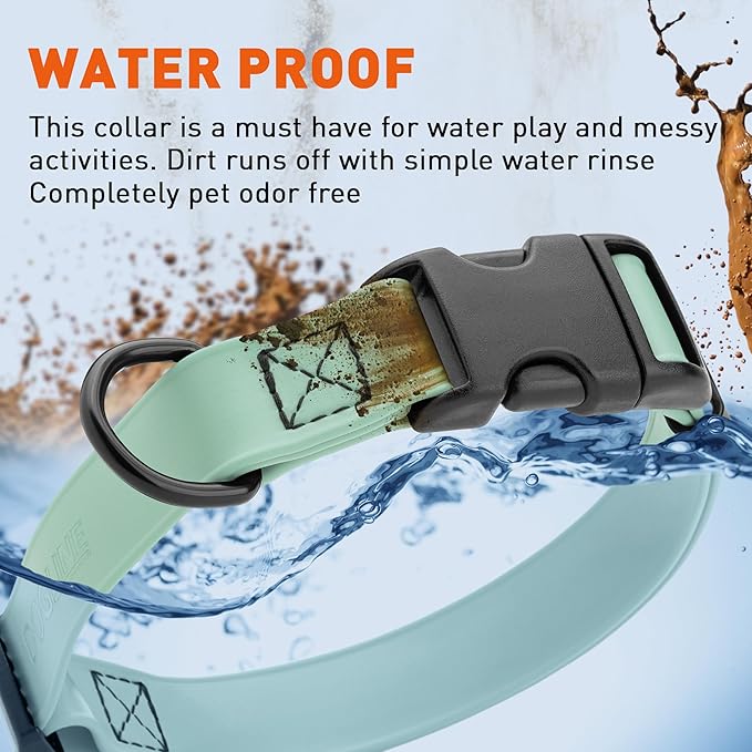 Dogline Biothane Waterproof Dog Collar with Quick Release Buckle Strong Coated Nylon Webbing with Odor- Proof for Easy Care Easy to Clean Fits Small Medium Large Dogs, Sage Green 3/4" W 12-19" L
