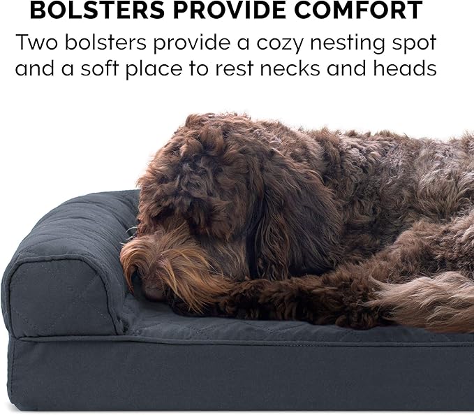 Furhaven Cooling Gel Dog Bed for Large/Medium Dogs w/ Removable Bolsters & Washable Cover, For Dogs Up to 55 lbs - Quilted Sofa - Iron Gray, Large