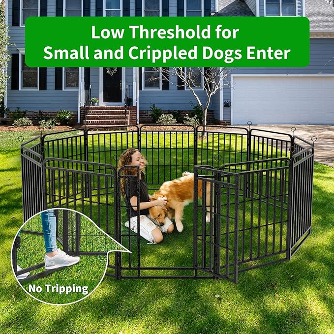 Dog Playpen Outdoor 32 Panels Heavy Duty Dog Fence 40" Height with Thick Pipe Anti-Rust with Doors Portable for RV Camping Yard, Total 71FT, 406 Sq.ft, Snowy Black