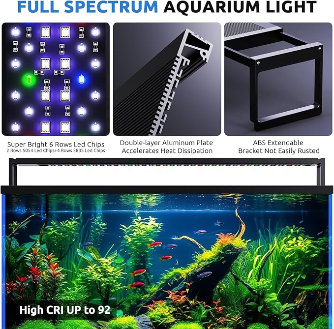 24/7 LED Aquarium Plant Light for 18-24 Inch Fish Tank, Auto On Off with Timer, 9 Colors, Adjustable Brightness, Daylight & Moonlight Mode, Full Spectrum Fish Tank Light for Plants, 26W