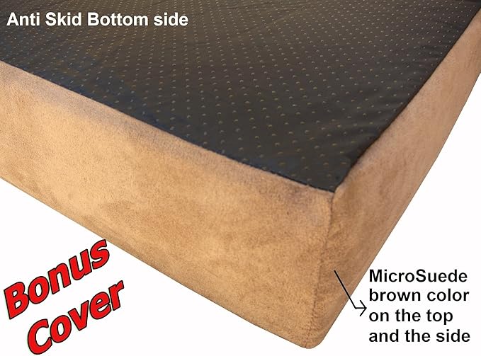 Dogbed4less Luxury XXL Orthopedic Memory Foam Dog Bed for Extra Large Dogs with Durable Waterproof Internal Case, Removable Washable Denim Cover and Bonus Pet Bed Spare Cover, 55X37X4 Inches, Brown