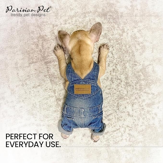Parisian Pet Denim Overall - Blue Dog Jeans Outfit - Breathable Puppy Jumpsuit Costumes - Machine Washable Overall for Dogs - Dog Clothes for Large Dogs - 2XL